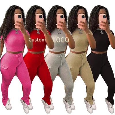 China HOT Women's Breathable 2 Piece Short Sleeve Set Trouser Pants Two Piece Set Rompers Sweatpants Plus Size Clothing Outfits for sale