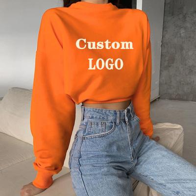 China 2021 Solid Oversized Cropped Hoodies And Custom Sweater Anti-wrinkle Logo Sweatshirts Autumn Crop Crew Neck Casual For Women Pullovers for sale