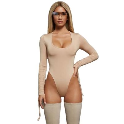 China LOGO Sexy Women Bodysuits Girls Custom Made Deep O-neck Bodysuits Short Lady Bandage Jumpsuits for sale