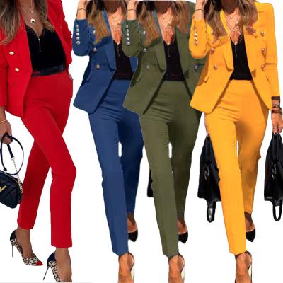 China Winter Waterproof Women Set Full Sleeve Notched Blazers Pencil Lady Casual Outfits Two Piece Set Pant Suit Office Tracksuits for sale