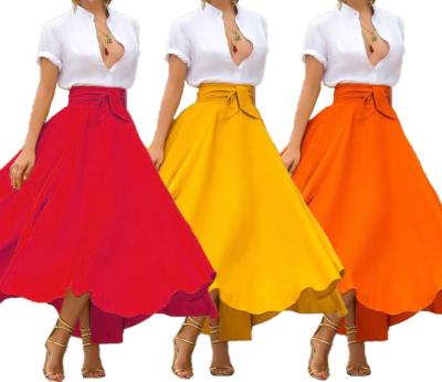 China 2021 new anti-static girls fashion women's Europe and America solid color bow belt large edge skirt hot sale long dress for sale