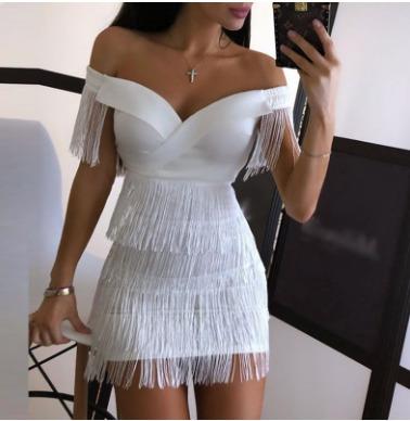 China White Fringe Sleeveless Tassel Summer Dress Anti-Wrinkle Autumn Women's Party Wear Women Bodycon Dresses for sale