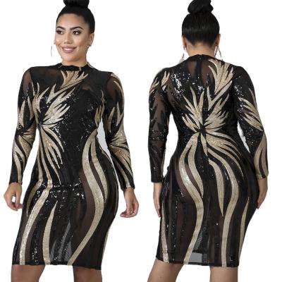 China New 2021 autumn fashion ladies women dresses anti-static plus size bodycon sequined hip dress women clothing plus size 5XL dress and skirts for sale