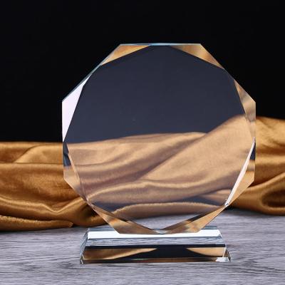 China Europe Custom Quality 3D Engrave Round Empty Glass K9 Crystal Trophy Award Plaque Trophy for sale