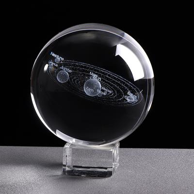 China Hot Sale 3D Cheap Decorative Design Europe Good Reward Laser Engrave Galaxy Crystal Ball With Solar System Base for sale