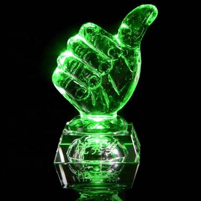 China Europe 3d Laser Engraving Crystal Glass Trophy Award With Led Crystal Glass Crystal Hand Shape Engraved for sale