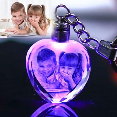 China Wholesale Europe Led Light White K9 Crystal Keychains 3d Laser Engraving Photo Led Crystal Keychain For Giveaways for sale