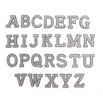 China 2021 English Letter Patches Rhinestone Applique Hotfix 3d Rhinestone Flatback Apparel Transfers Rhinestone Letter Patches for sale