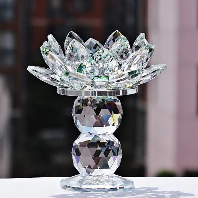 China Home decoration twinkle small Lotus Flower Crystal Candle Holders for wedding gift gifts crystal for sale