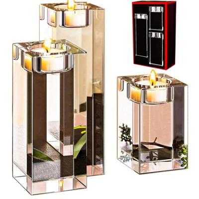 China Wedding Home Centerpiece Decoration Place Ware Heavy Solid Glass Crystal Candle Holder for sale