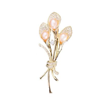 China Zircon Orchid Natural Pearl Fashion Flower Brooch Brilliant Brooch Temperament Clothing Accessories High Quality Elegant Fashionable High Quality Jewelry for sale