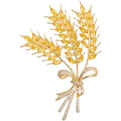 China Cloth Decoration Fashion Jewelry Brooch Pin Wheat Yellow Zircon Pin Clothing Accessories Hot Selling Brilliant Design The New Pin The New Design High Quality for sale