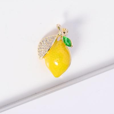 China Trendy fashion beautiful lemon enamel fruit brooch fashion clothes beautiful design women's decorative creative jewelry accessories necklace new for sale