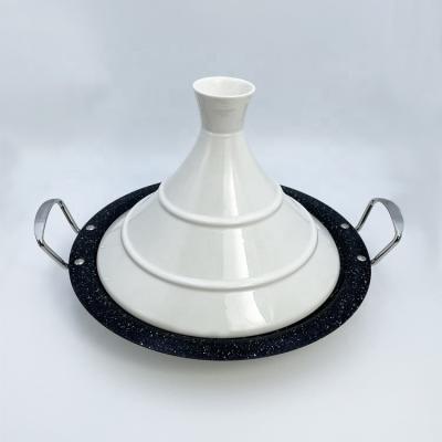 China Sustainable Morocco Metal Non Stick Tagin Porcelain White Ceramic Tjine 26cm 30cm 34cm 38cm Arabic Induction Tagine for sale