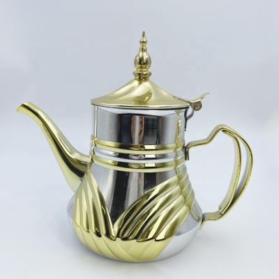 China Sustainable Middle East Arabic Coffee Tea Set Stainless Steel Hot Tea Pot Moroccan Home Using Mint Teapot with Glass for sale