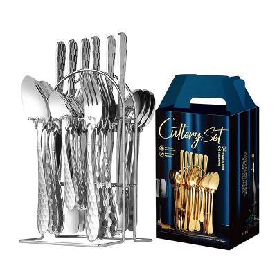 China Disposable 24pcs Cutlery Set Luxury High Quality Stainless Steel Gold Silver Flatware Silverware Set for 4 person for sale