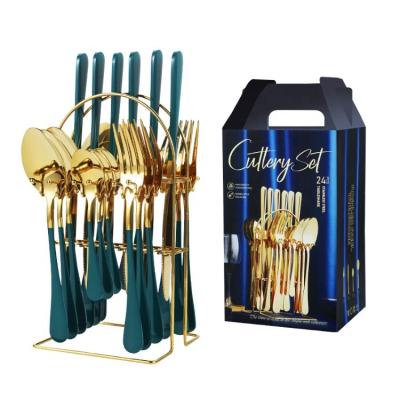 China Disposable Jieyang Stainless Steel Fork and Spoon Set 24 pcs Flatware Inox Gold Black White Cutlery Set with Organizer for sale