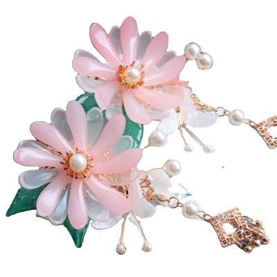 China Chinese style sell well new type handmade rose flower children hair clip with tassels for sale