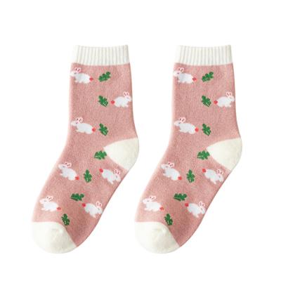 China Keep Warm Pink Cute Winter Knitted Thick Warm Terry Socks for sale