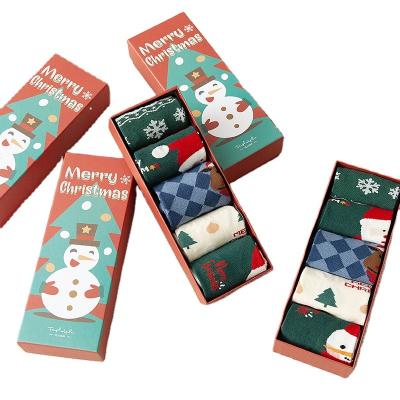 China Breathable Colorful Elk Christmas Tree Santa Claus Gift Boxed Socks for sale