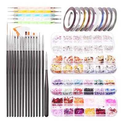 China Daily Nail Care Tools Nail Supplies Nail Art Brush Drill Pen Stickers Foil Striping Tape Rhinestone For Beginners Manicure Design Set for sale