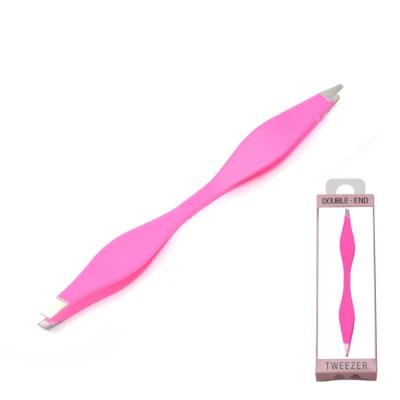 China Double Sided Tweezers Wholesale Stainless Steel Pink Oblique Pointed Tweezers Double Sided Eyebrow Tweezers for sale