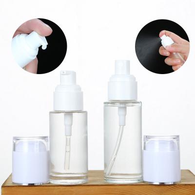 China 1oz 2oz 3oz Lid Cd Shoulder Spray Pump Cosmetic Flat Transparent Glass Ivory White Cover Acrylic Cream Moisture for sale