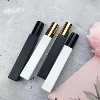 China 10ml Mini Refillable Perfume Atomizer Bottle Cosmetic Luxury Perfume Spray Bottle Frosted White Square Black Glass Bottles for sale