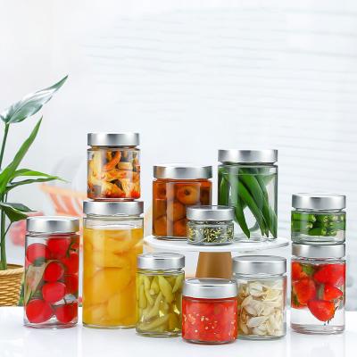 China Freshness Preservation 100ml 150ml 180ml 220ml 280ml 380ml 500ml 750ml Sealed Storage Jam Honey Glass Jar With Deep Metal Lid for sale