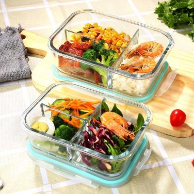 China Freshness Preservation Borosilicate Glass Meal Prep Containers High Set 3 Compartment Glass Lunch Box for sale