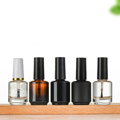 China 10ml Cosmetic Black Frosted Matte Glass Empty Bottle UV Gel 15ml Round Nail Polish Bottle With Nail Polish Brush for sale