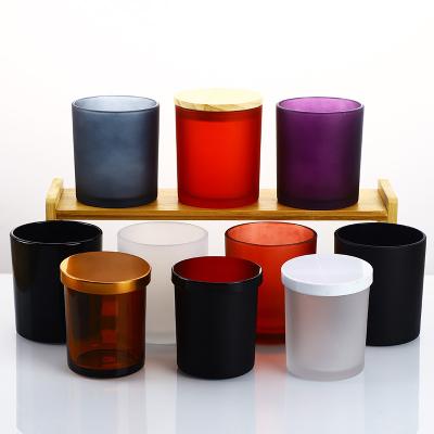 China Home Candle Glass Cup Color Stain Decoration Empty Cup Frosted Containers With Soft Cover Atmosphere for sale