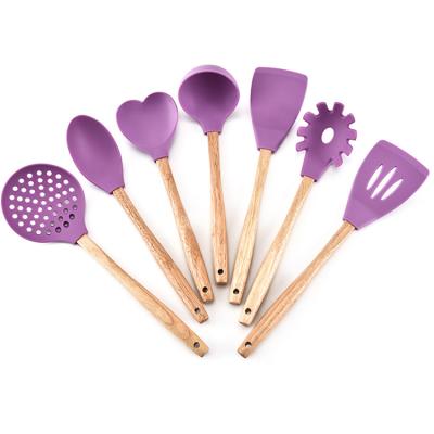 China CLASSIC Hot Selling 7PCS Silicone Kitchen Utensil Set With Natural Wood Handle for sale