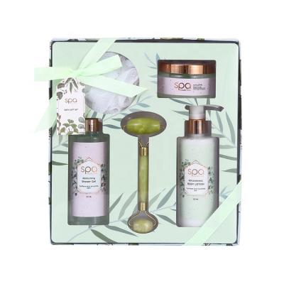 China Home Family Newcomers Skin Care Body Scrub Shower Gel Bath Gift Set With Jade Massager for sale