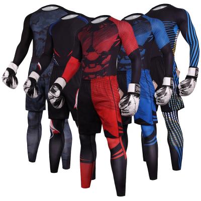 China 2021 Factory Men's Breathable Sleeve Jacket Set Suit Compression 3sets Long Pants Breathable Shirt Top Fitness Wear for sale