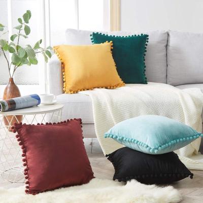 China Other new design pom pom velvet cushion cover for home decor for sale