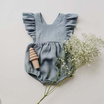 China Ivy41236A Vintage Baby Kids Cloth Romper Clothes Little Girl Baby Floating Sleeve Canvas Romper for sale