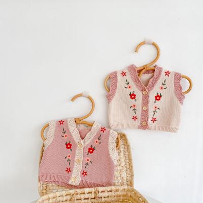 China Ivy41206A Winter Autumn Winter Baby Girl Clothes Embroidery Flower Baby Girl Viable Vest Kids Warm Cardigan Vest for sale