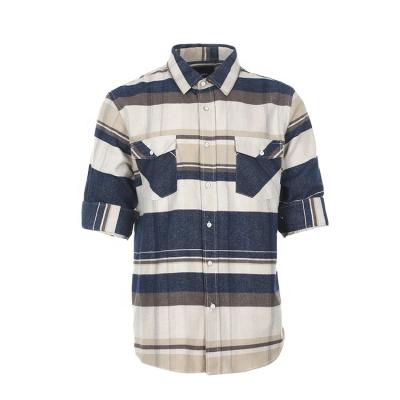 China New designer viable hot selling long sleeve yarn dyed stripe cotton mens flannel shirt manufacturer for sale