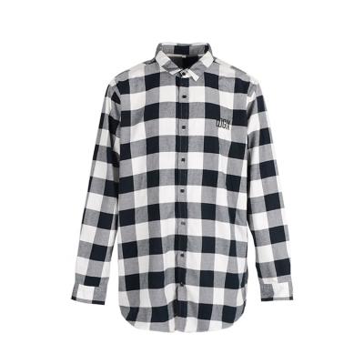 China Breathable Good Quality Mens Full Sleeve Cotton Comfortable 100% Flannel Shirt Black And White Plaid for sale