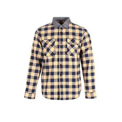 China Breathable Luxury Solid Collar Men's Custom Fashion Check Plain Flannel Shirt With Elbow Patches for sale