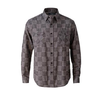 China Viable Custom Professional Fashion Woven Logo Flannel Plaid Long Sleeve Mens Shirt for sale