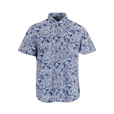 China Custom Sustainable Wholesale Comfortable 100% Cotton Woven Mens Short Sleeve Leaves Print Shirt Streetwear for sale