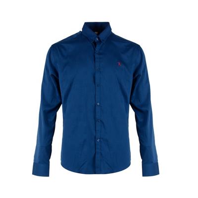 China Professional Custom Viable Production Poplin Woven Long Sleeve Funky Dress Shirt Navy Color For Men for sale