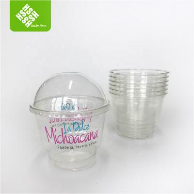 China Luckytime Wholesale Price Single Wall Eco-friendly Customized Transparent Plastic Cups For Milk Ice Cream With Dome Lid for sale