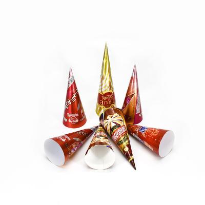 China Luckytime Disposable PE Liner Ice Cream Paper Cones Custom Printed Aluminum Foil for sale