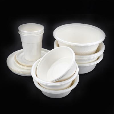 China Luckytime Disposable Custom Paper Bowl And Sugar Cane Cup With Lid Eco - Friendly for sale