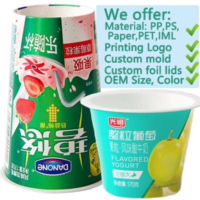 China ODM Pet Packaging PP PS Shape Size Cup Yogurt OEM Food Grade Single Wall Plastic Yogurt Paper Cup Paper Cups With Lid Spoon for sale