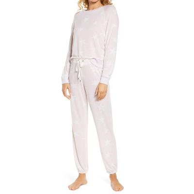 China High Quality Breathable Women's 2 Pcs Pajamas Set Printed Casual Homewear 100% Cotton Top Pants for sale