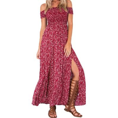 China Plus Size Women's Off-Shoulder Dress Plus Size Women Bohemia Floral Maxi Dresses Fashion Women Summer Casual Outfits for sale